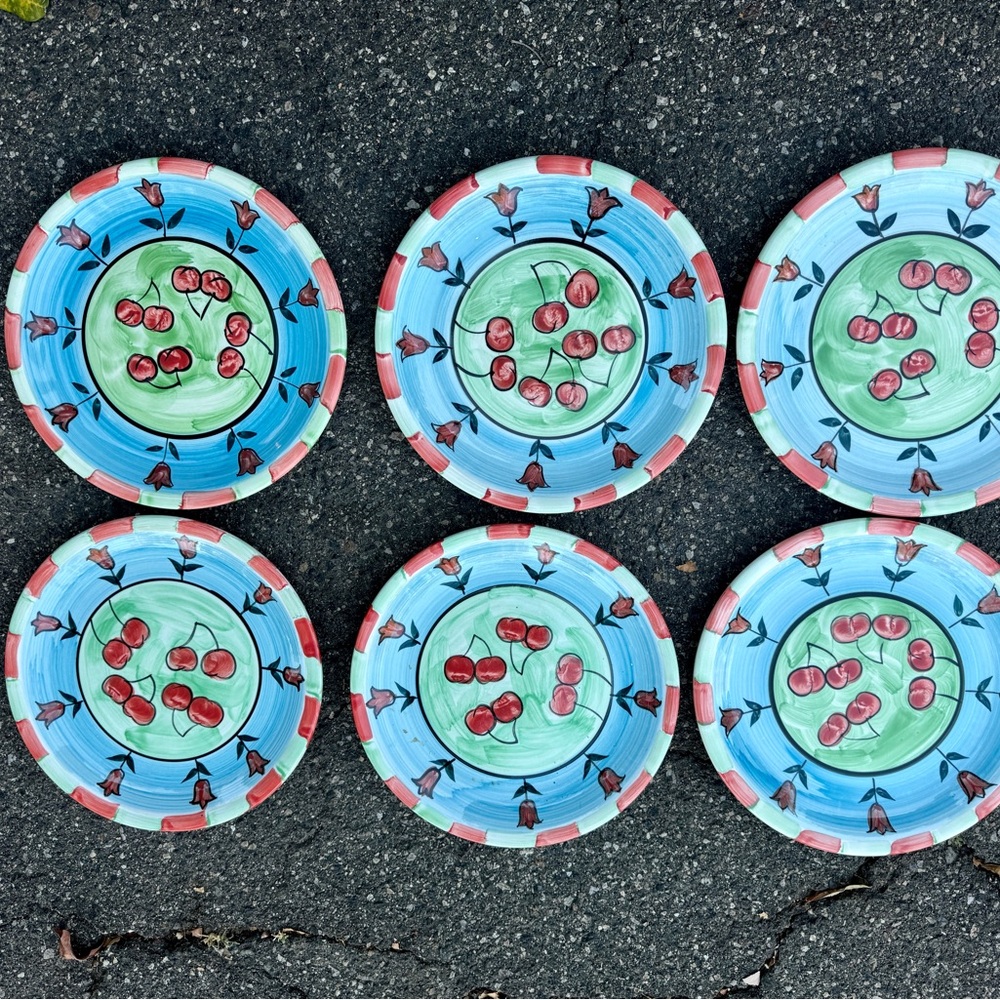 Emerald Cherry Vintage Style 6pc Plates